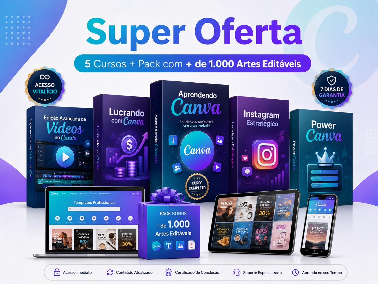 Mockup da Super Oferta com 5 cursos e pack